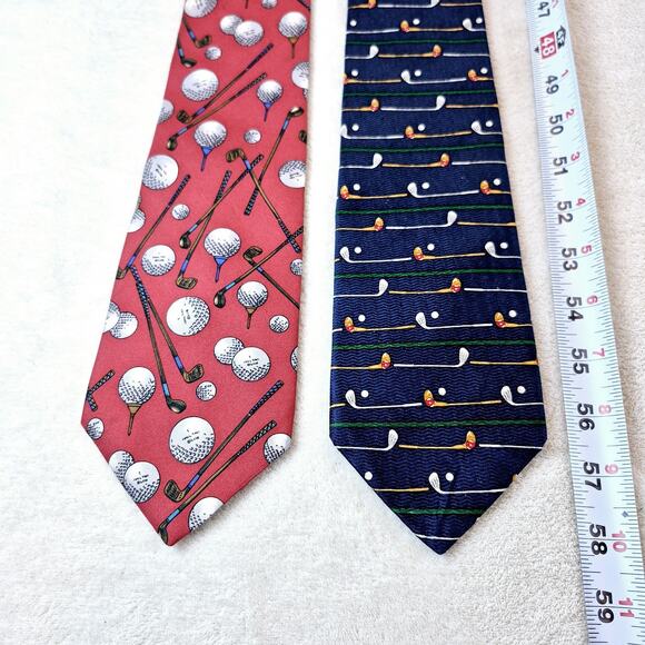 Cromley & Finch / Rooster Necktie Lot Of 2 Golf Silk Red Blue Same Length 58in - Picture 8 of 11